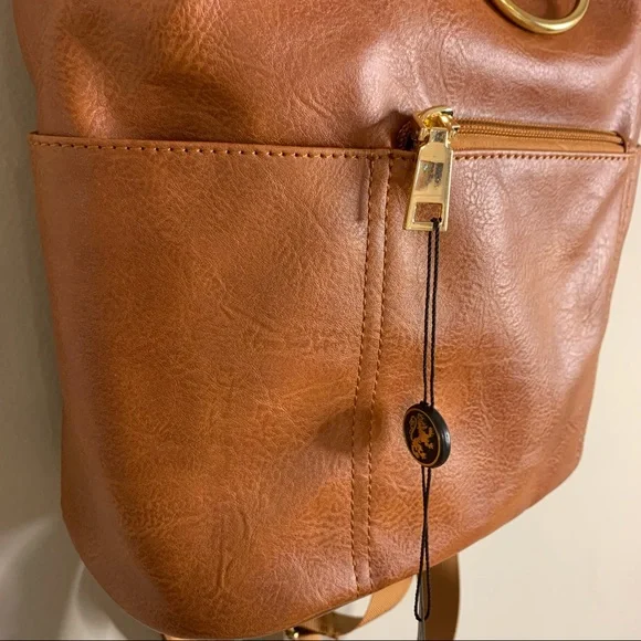 NWT Cognac Faux Leather Backpack - Picture 4 of 13